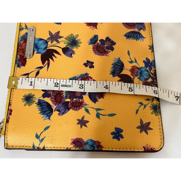 REBECCA MINKOFF Leather CLUTCH Yellow Blue Floral Wallet Credit Card Wristlet - Picture 5 of 11